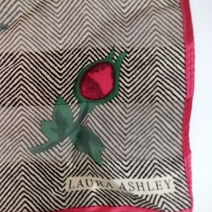 Laura Ashley Vintage Silk Floral Scarf Tan with Red Trim